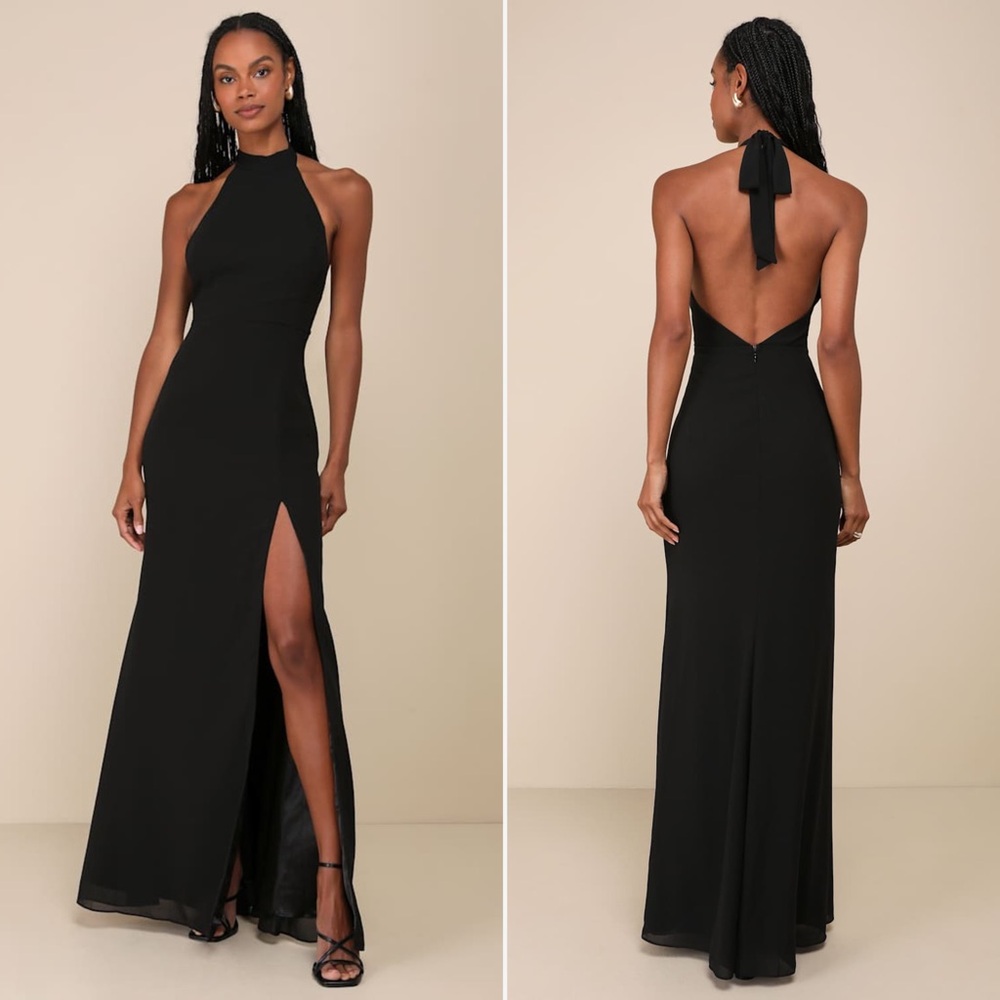 NWT | Lulus | Captured Your Heart Black Halter Maxi Dress | Sz XS